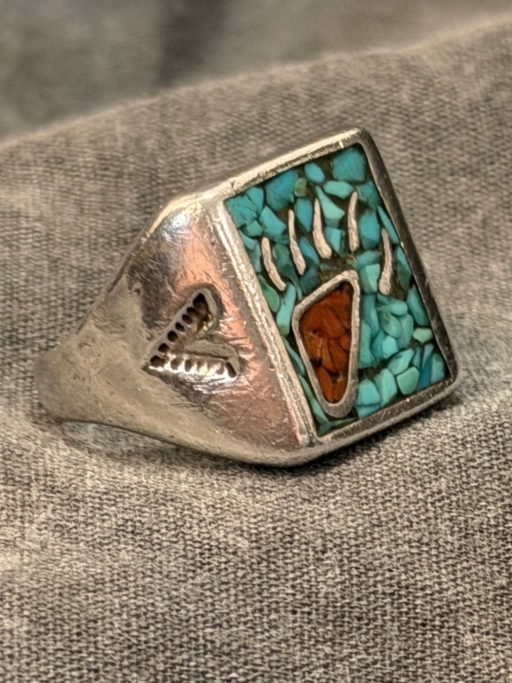 Vintage Native American Navajo Style Sterling Silver/Turquoise Men’s Signet Ring